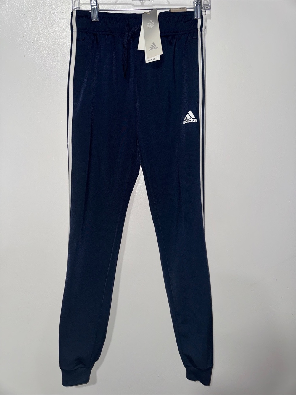 Adidas Navy Track Joggers with White Stripes XS adult